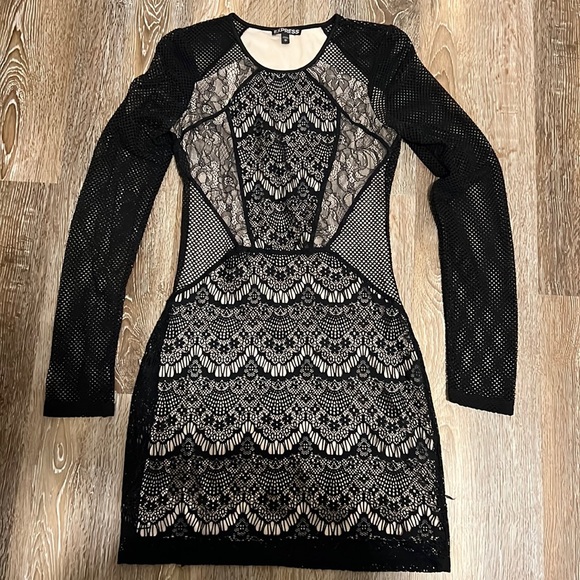 Mixed Lace & Fishnet Mini Dress - Picture 3 of 5